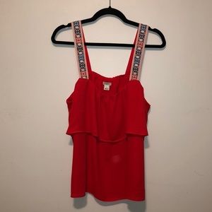 J. Crew Tiered Woven Printed Strap Tank Top Red 14